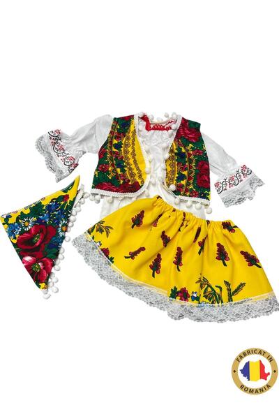 Inovius Παραδοσιακή φορεσιά για κορίτσια - Κίτρινη με φούντες 12 μηνών