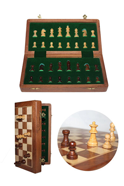 HarmonyAura Wooden Foldable Boxed Chess Game with Magnet Stones 30 cm
