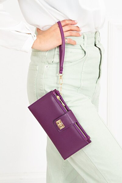 Eliza Women's Soft Texture Leather Card Holder and Wallet - Purple