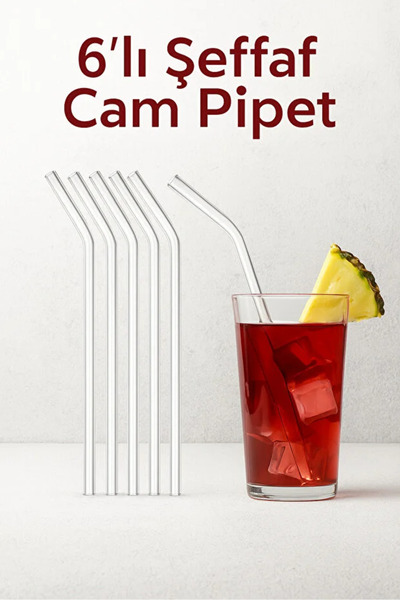 TUMU LIFE Şeffaf 6'lı Cam Eğimli Pipet