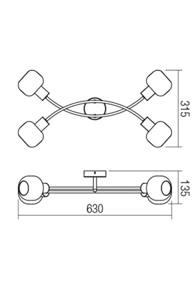 SMARTER Amber ceiling light 04-486, 4 x E14, black + amber, classic