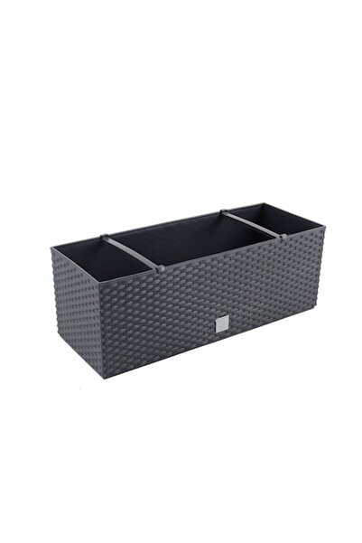 OEM Plastic planter, synthetic rattan finish, anthracite, self-watering system, 50x19x18 cm