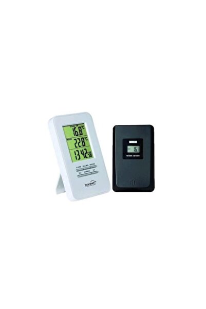 Home HC 12 wired thermometer, indoor/outdoor temperature display, clock, LCD, batteries, white