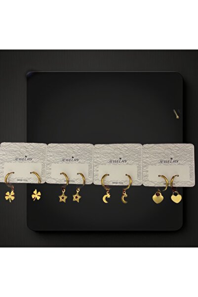 derokas 8 Pieces 316 L Full Steel Non-Allergenic Non-Irritating Charm Earrings Stylish Elegant Special