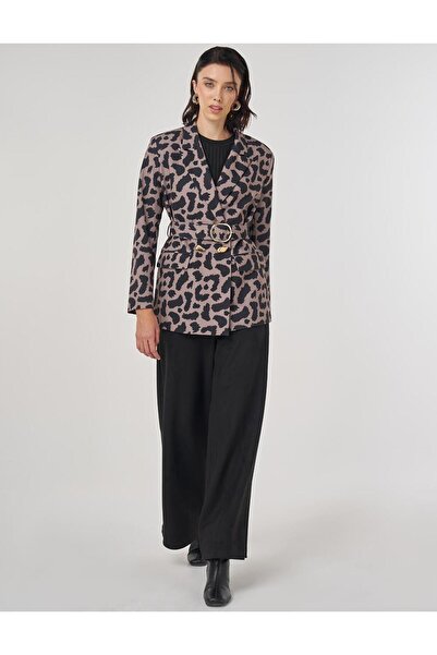 Kayra Leopar Desen Blazer Ceket Vizon