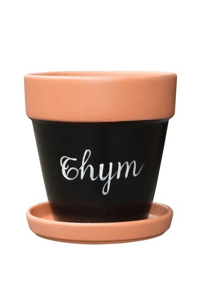 OEM Ceramic pot Aromatic herbs Thyme, with stand, black + brown, terracotta, round, indoor