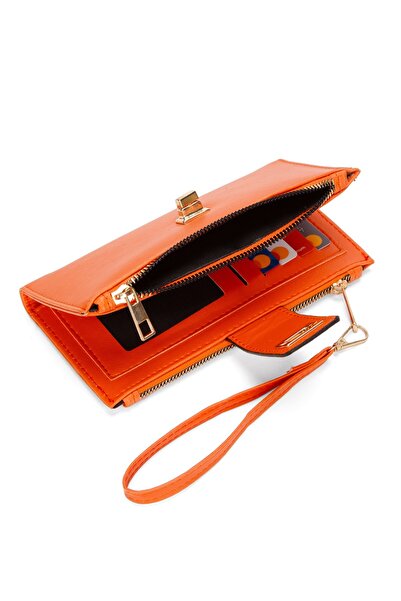 Eliza Women's Soft Texture Leather Card Holder and Wallet - Orange