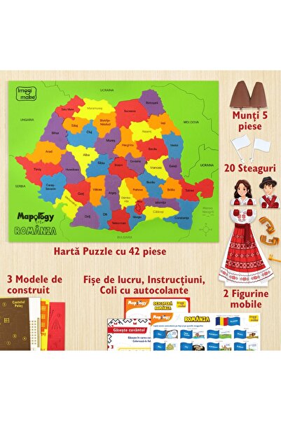 Imagimake Descopera Romania - Harta Puzzle cu 70+ Activitati despre Geografia, Cultura si Patrimoniul Romaniei