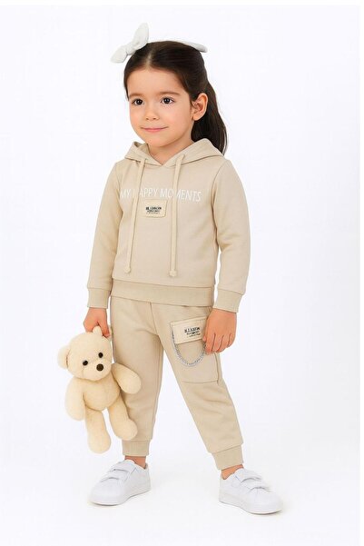 newhappylife Girl's Tracksuit Set with Lettering & Printed & Chain Pocket Det...