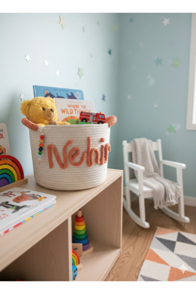 Home Hasır sepet, oyuncak sepeti, ismeözel sepet, çocuk odası dekoru (26*20)