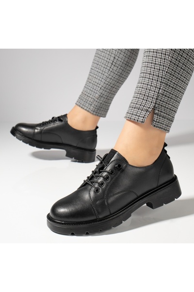 Modlet.ro Women's black leather casual shoes with elastic laces MOD11987