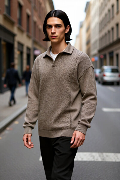 PayBuy Men's Oversized Polo Neck Knitwear Sweater Winter Thick Structure and Comfortable Standard Sleeve Cut Quality