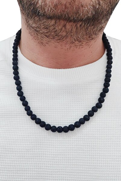 Chavin 9 mm 60 cm Natural Lava Stone Men's Necklace Ey34