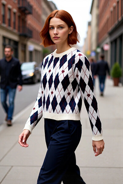 PayBuy Tricotajul din piqué cu model gros de diamante, cu croiala obișnuită p...