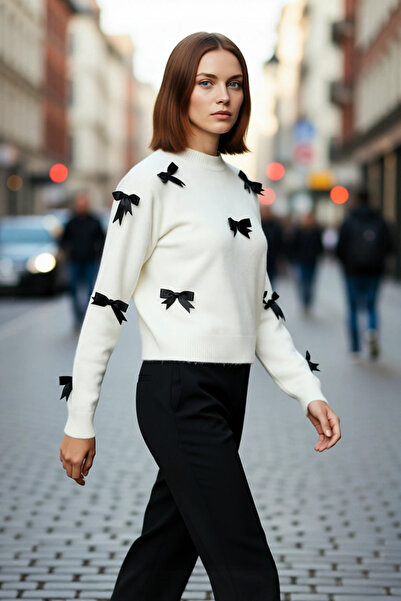 PayBuy Tricotaj cu mânecă lungă, cu decolteu rotund, cu detaliu de panglică, de calitate, special pentru femei