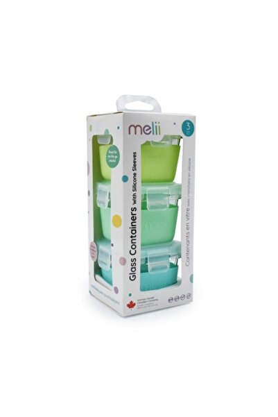 Melii Set 3 Recipiente Sticla 3 160ml Cu Husa Antiderapanta Silicon Blue Mint...