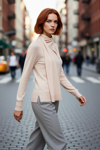 PayBuy Women's Shawl Collar Detailed Mercerized Look Thin Knitwear Sweater Spring Autumn Casual Chic