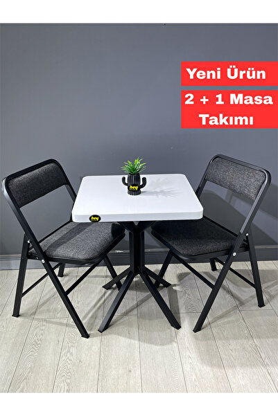 hey modüler mobilya Mercan Beyaz 2 Kişilik Kare Mutfak Yemek Masası Takımı 2+...