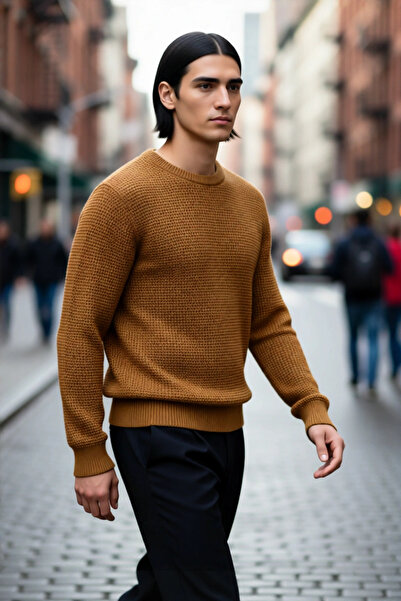 PayBuy Ανδρικό πλεκτό πουλόβερ με υφή κανονικής εφαρμογής με λαιμόκοψη, ιδανι...