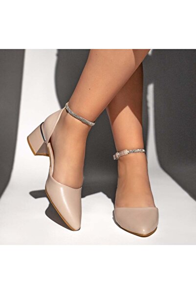 BMoD Pantofi bej pentru femei cu toc gros și baretă MOD12760