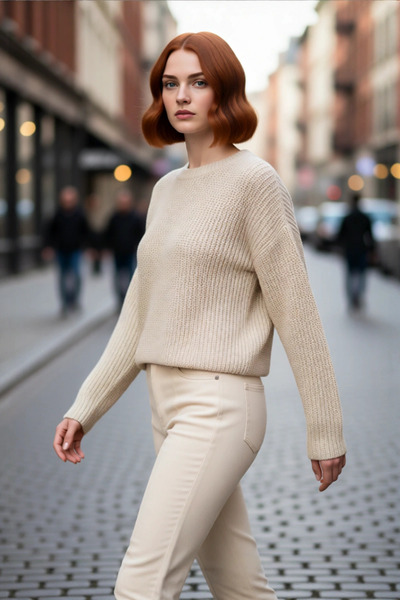 PayBuy Women's Oversized Crew Neck Striped Crop Knit Sweater Low Sleeve Casua...