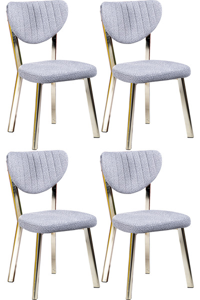 Puklife 4'lü Ecrin Mutfak/ Salon/ Balkon Sandalyesi Gold Metal Ayak Soft Kumaş