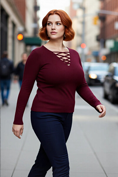 PayBuy Γυναικεία πλεκτή μπλούζα με μακρυμάνικο κοψίματος με λαιμόκοψη σε σχήμ...