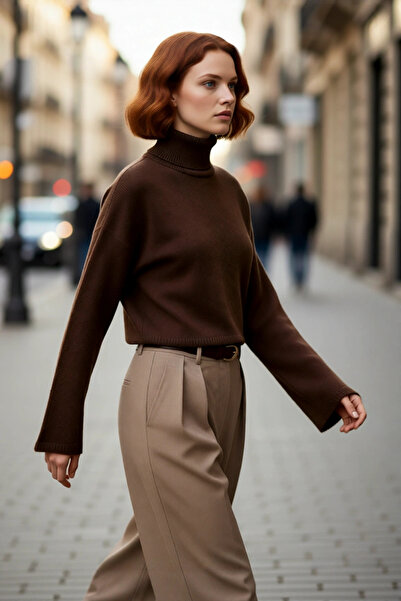 PayBuy Women's Oversized Turtleneck Low Sleeve Super Crop Knitwear Sweater Id...