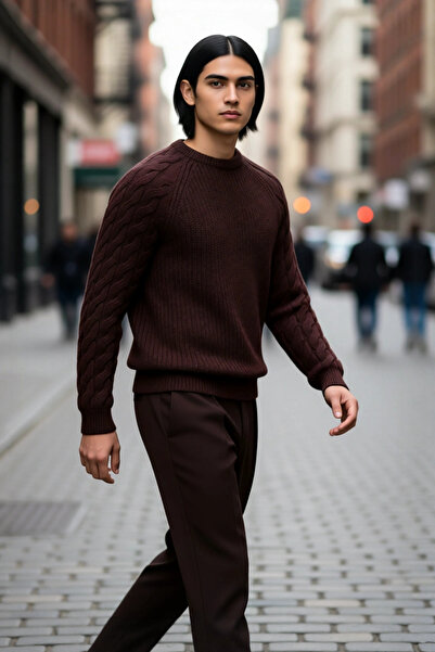 PayBuy سترة تريكو سميكة للجنسين بتصميم عادي وياقة دائرية ونقشة محبوكة، مثالية للملابس الشتوية