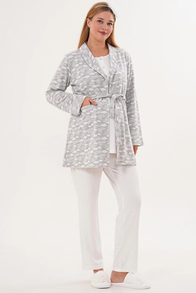 Pelin Women's Fleece Patterned Maternity 3-Piece Pajama Set