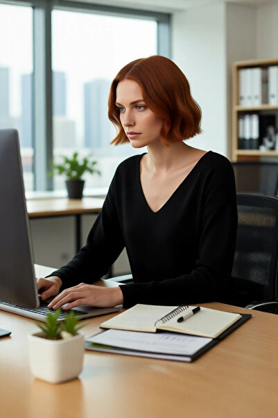 PayBuy Women's V-Neck Regular Fit Corset Stitching Detail Plain Knitwear Sweater for Winter and Fall Elegance