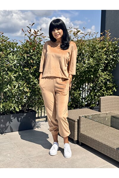 RAMONA BADESCU EXCLUSIVE Trening de damă fuchsia din catifea – Bluză cu mânecă 3/4 și pantaloni casual – XS-XL