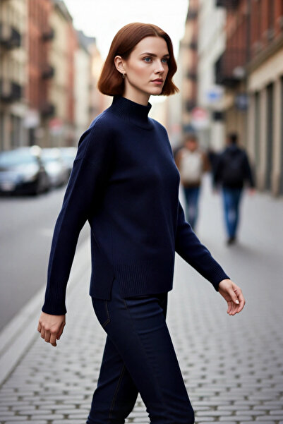 PayBuy Pulover de tricotat simplu, oversize, cu mâneci joase, cu guler ridicat, pentru femei, ideal pentru eleganța de iarnă și toamnă, de bună calitate