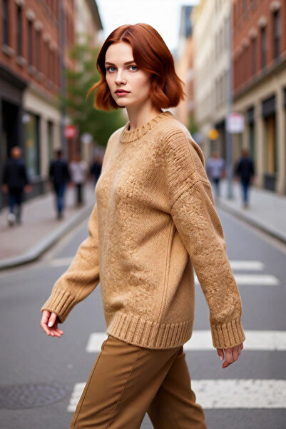 PayBuy Kadın Oversize Kalın Triko Kazak Düşük Kol Bisiklet Yaka Uzun Boy Raha...