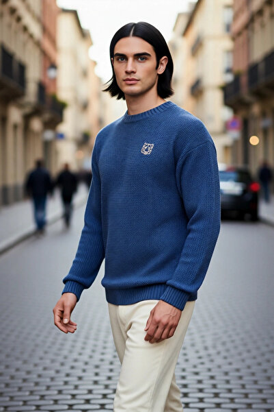 PayBuy Pulover de tricotat cu broderie pentru bărbați, cu croiala oversize, c...