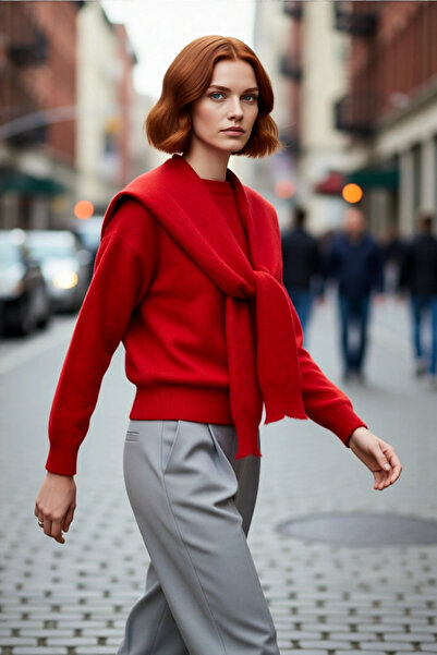 PayBuy Pulover de tricotat oversize pentru femei, cu mâneci groase și joase, cu gâtul rotund, elegant și confortabil, ideal pentru combinații de iarnă