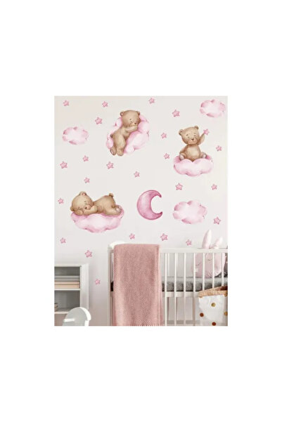 Inovius Wall Sticker Teddy Bear on Clouds Pink - 63x80cm - 784754