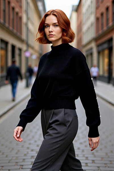 PayBuy سترة تريكو بياقة عالية وقصة عادية وأكمام قصيرة مع تفاصيل أزرار للنساء،...