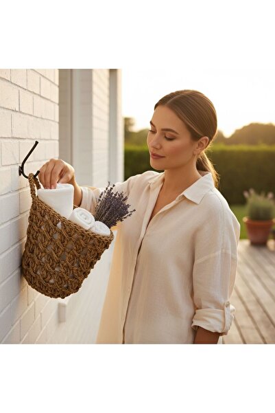 ANJEAHOME Handmade Wall Hanging Basket |   Paper String |   Kraft Color |   18X22 cm |   Decorative & Organizational Accessory