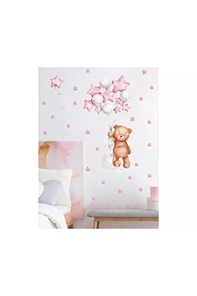 Inovius Wall Sticker Teddy Bear, Balloons and Stars Pink 73x79cm - 37917