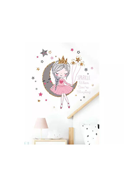 Inovius Sticker Perete Autocolant, Fetita pe Luna, cu Stele 83x61cm - 322136