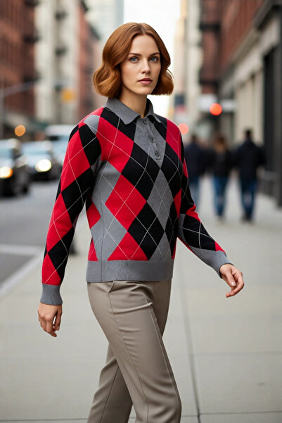 PayBuy سترة نسائية منسوجة بياقة بولو ونقشة البقلاوة، تصميم منتظم، خيار مريح و...