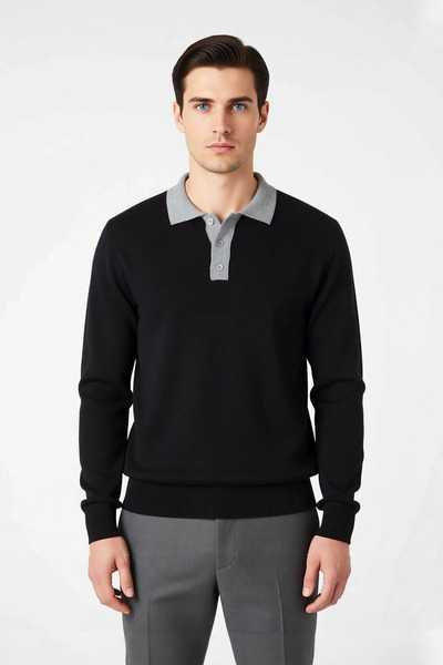 PayBuy Men's Regular Fit Polo Neck Color Block Long Sleeve Knitwear Sweater Ideal for Winter Season Stylish Clothing Product