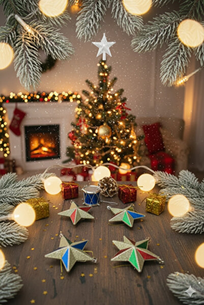 Deniz Party Store New Year's White Tepelik 4-Piece Star Pinecone Mixed 3-Piec...