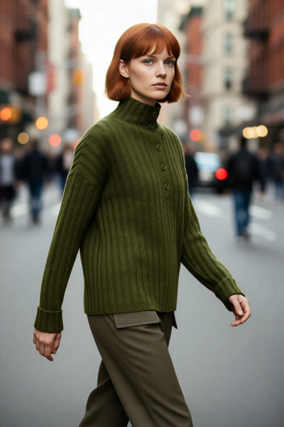 PayBuy Pulover de tricotat cu guler înalt, cu mâneci joase, cu croială oversi...