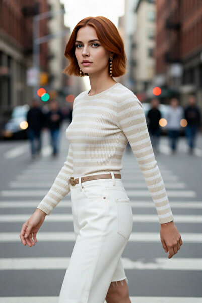 PayBuy Women's Crew Neck Striped Fitted Acrylic Knitwear Long Sleeve Basic Ca...