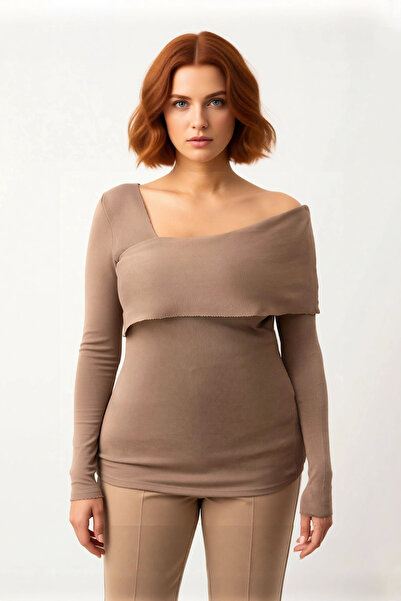 PayBuy Women's Asymmetrical Neckline Long Sleeve Modern Knitwear Sweater Stylish Comfortable and Elegant for Daytime Nighttime Outfits