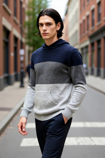 PayBuy Men's Hooded Regular Fit Color Block Kangaroo Pocket Long Sleeve Knit Sweater Special for Your Daily Style