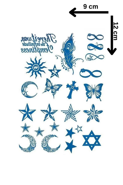 Barly 30 Gün / 1 Ay Kalıcı Karışık Figürlü 12 Saat Sonra Kararan Geçici Dövme Tattoo