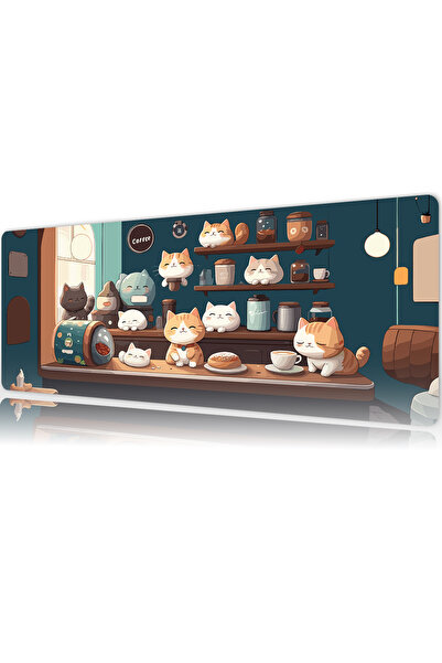 urzuva Cat Cafe Harmony 2 70X30 3MM Kalınlık Premium Gaming oyuncu mousepad, ...